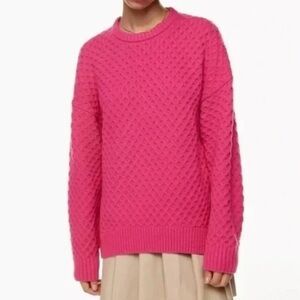 Aritzia Sunday Best Peggy Cable Knit Merino Wool Sweater in Hot Pink